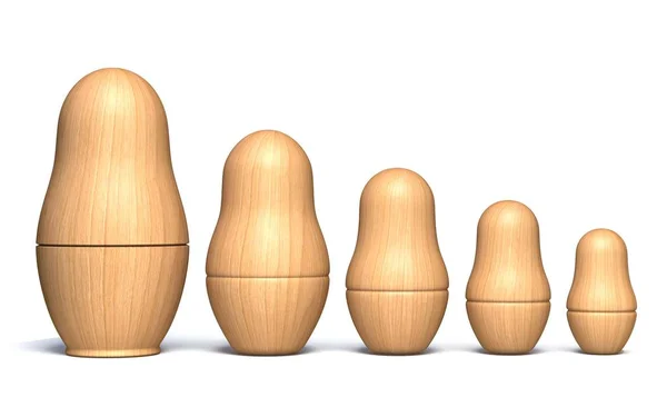 Muñecas matryoshka de madera sin pintar 3D — Foto de Stock