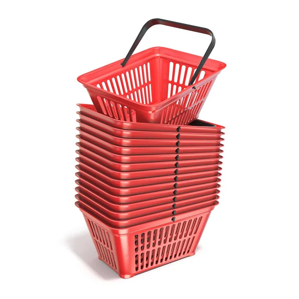 Κόκκινα πλαστικά καλάθια αγορών 3D — Φωτογραφία Αρχείου