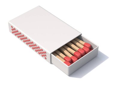 Beyaz karton kibrit kutusu 3 boyutlu görünüm çizimi izole et