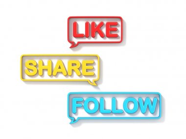 Konuşma kabarcıkları Beğen, Paylaş, Konsept 3d izle