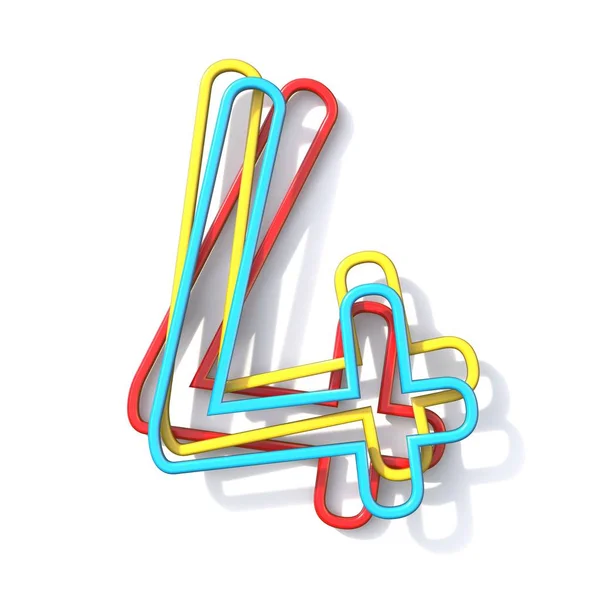 Üç temel renkli tel yazı tipi numarası 4 Dört 3d — Stok fotoğraf