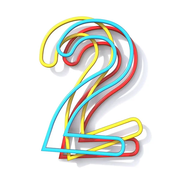 Drie basiskleur draad lettertype nummer 2 2 3D — Stockfoto