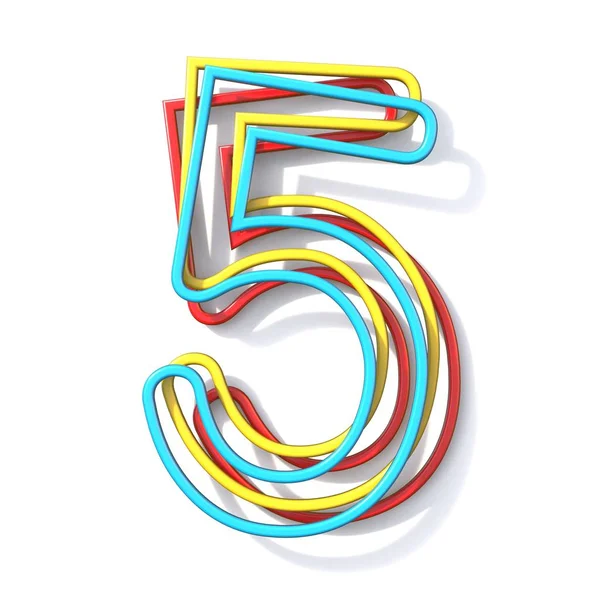 Three basic color wire font number 5 FIVE 3D — Stock Photo, Image