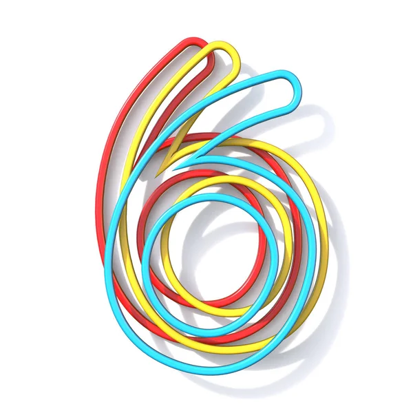 Three basic color wire font number 6 SIX 3D — Stock Photo, Image