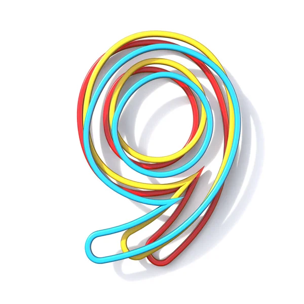 Τρεις βασικές χρώμα καλώδιο γραμματοσειράς αριθμό 9 9 3D — Φωτογραφία Αρχείου