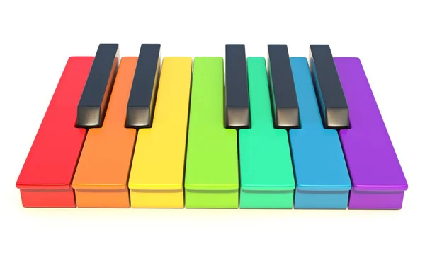 Touches de piano multicolores Une octave vue de face 3D — Photo