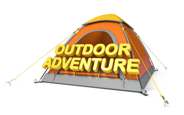 Tenda arancione con testo ESTERNO ADVENTURE 3D — Foto Stock