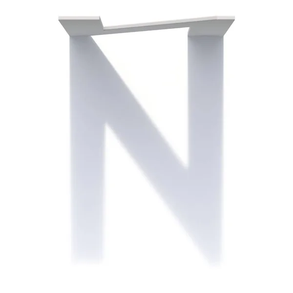Písmo svislého vrženého stínu písmeno N 3D — Stock fotografie