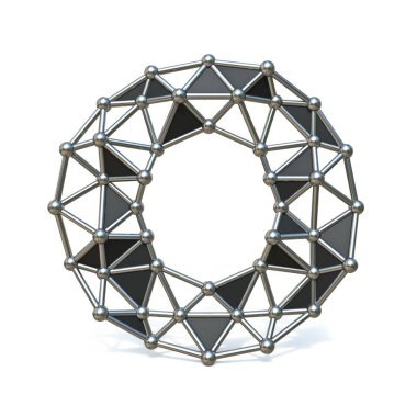 Tel düşük Poly siyah metal Font mektubu O 3D