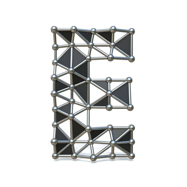 Alambre bajo poli negro metal Letra de fuente E 3D — Foto de Stock