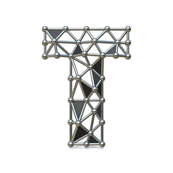 Wire låg Poly svart metall font Letter T 3D — Stockfoto