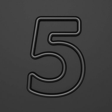 Siyah anahat yazı tipi Sayı 5 Beş 3d