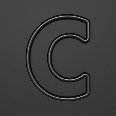 Siyah anahat yazı tipi C harfi 3d