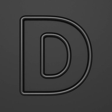 Siyah anahat yazı tipi D harfi 3d