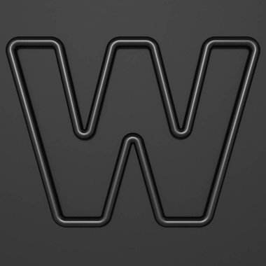 Siyah anahat yazı tipi W Harfi 3d