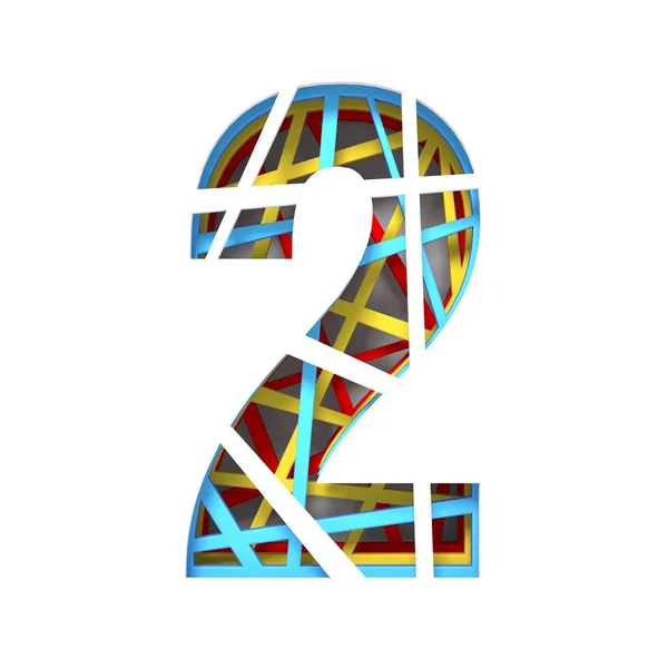 Carta colorata ritaglia il carattere Numero 2 DUE 3D — Foto Stock