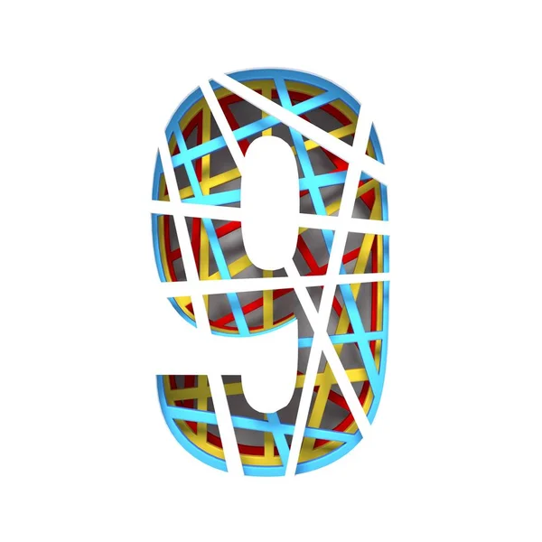 Kleurrijk papier uitgesneden lettertype nummer 9 9 3D — Stockfoto