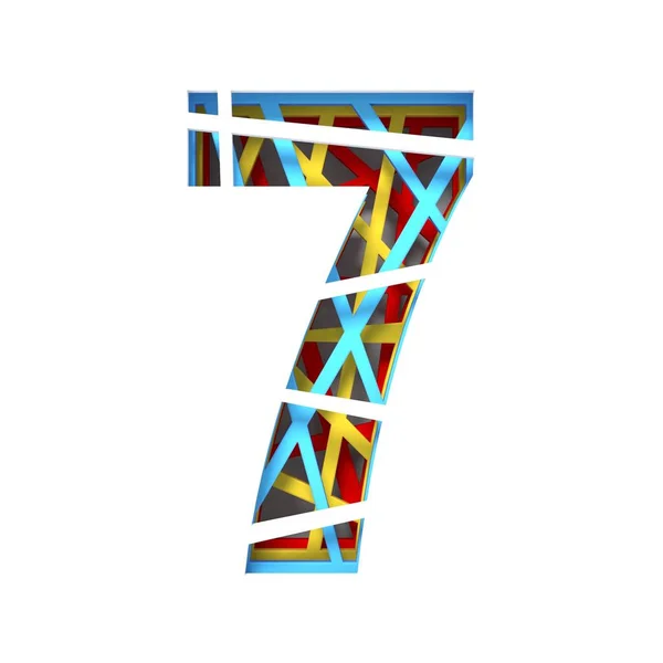 Kleurrijk papier uitgesneden lettertype nummer 7 7 3D — Stockfoto