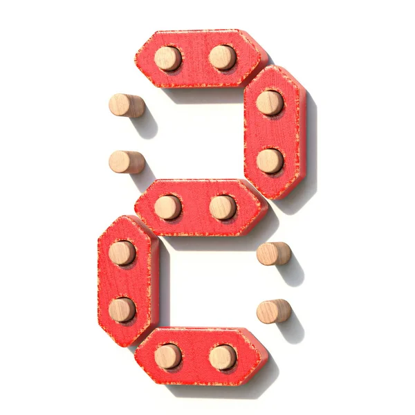 Brinquedo de madeira vermelho número digital 2 DOIS 3D — Fotografia de Stock