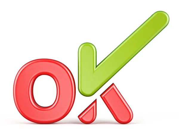 Word OK with green check mark Front view 3D — Stock Photo, Image