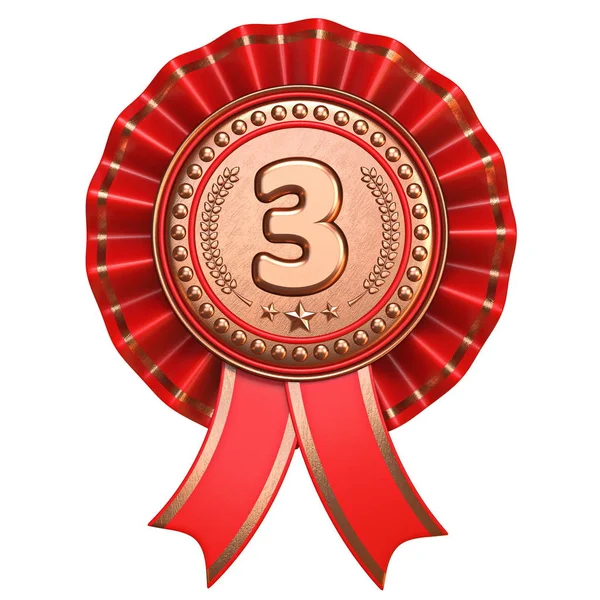 Χάλκινο μετάλλιο για την τρίτη θέση με κόκκινες κορδέλες 3D — Φωτογραφία Αρχείου