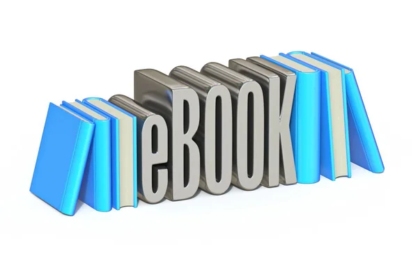 EBOOK texto com livros azuis 3D — Fotografia de Stock