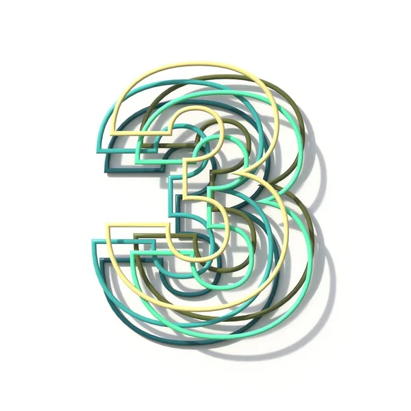 Three colors line font Number 3 THREE 3D — Stock Photo, Image