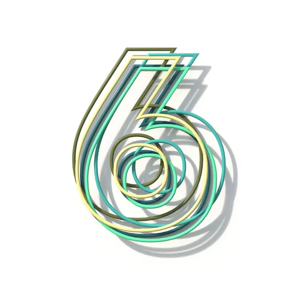 Drei Farben Zeilenschrift Nummer 6 sechs 3d — Stockfoto