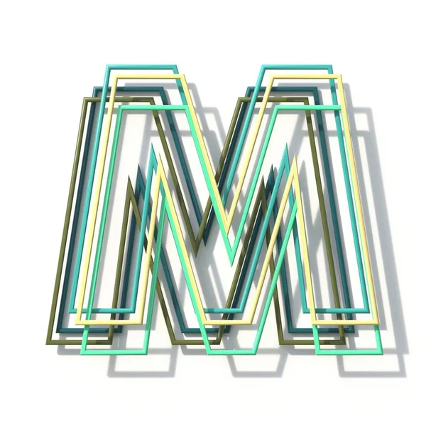 Three colors line font Letter M 3D — Stock Photo, Image