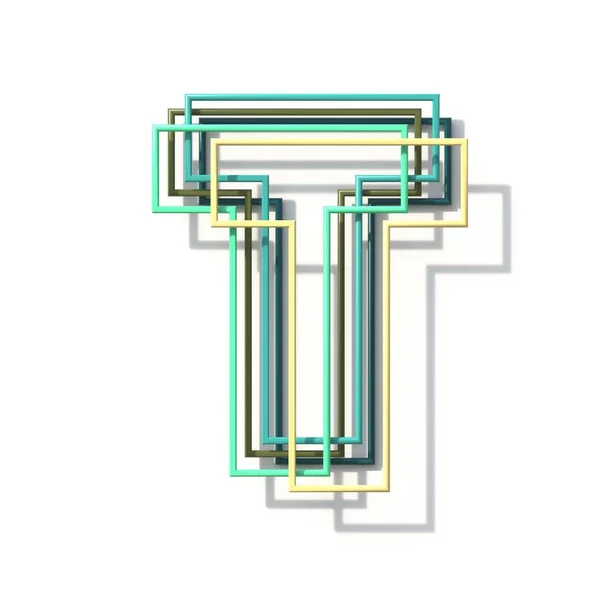 Three colors line font Letter T 3D — Stock Photo, Image