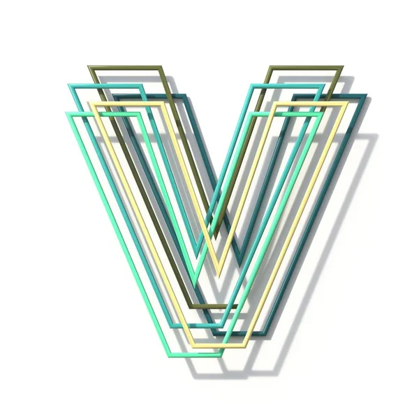 Drie kleuren lijn lettertype letter V 3D — Stockfoto