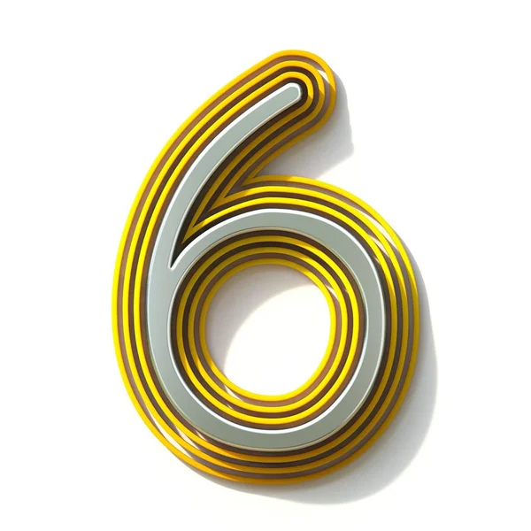Sárga körvonalas betűkészlet szám 6 6 3D — Stock Fotó