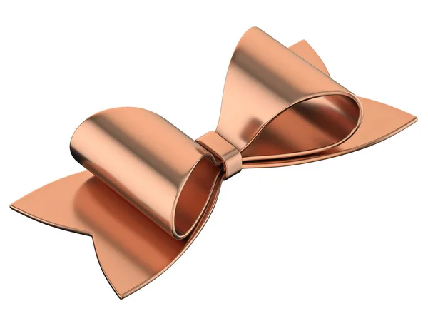 Simple bronze ribbon bow 3D — ストック写真