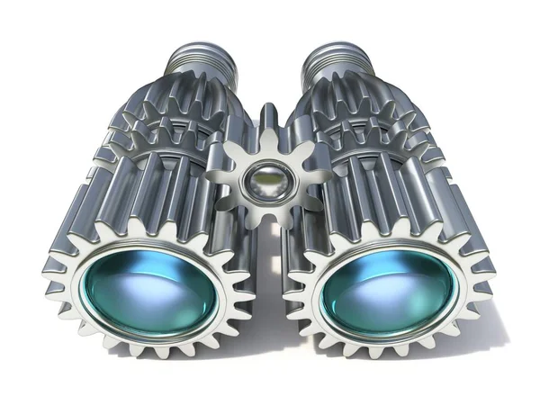 Metal binocular made of cog wheels 3D — Stock Photo, Image