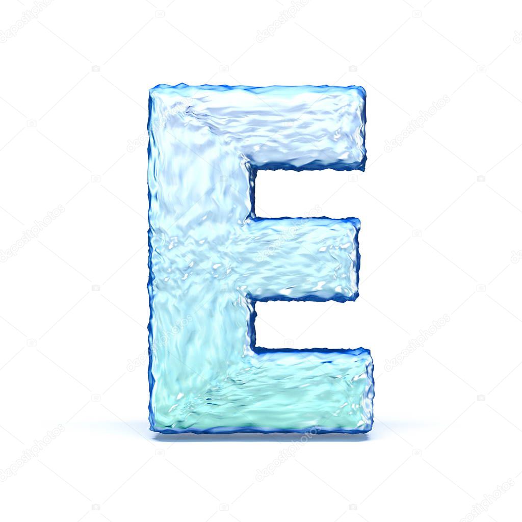 Ice crystal font letter E 3D