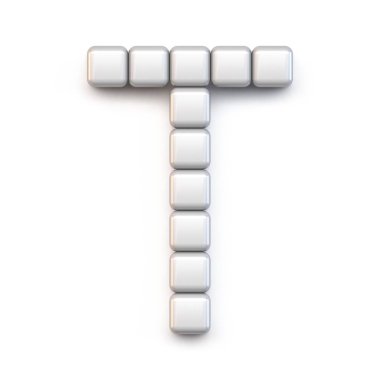 Beyaz küp, piksel yazı tipi T 3D resim çizimi beyaz arkaplanda izole edildi