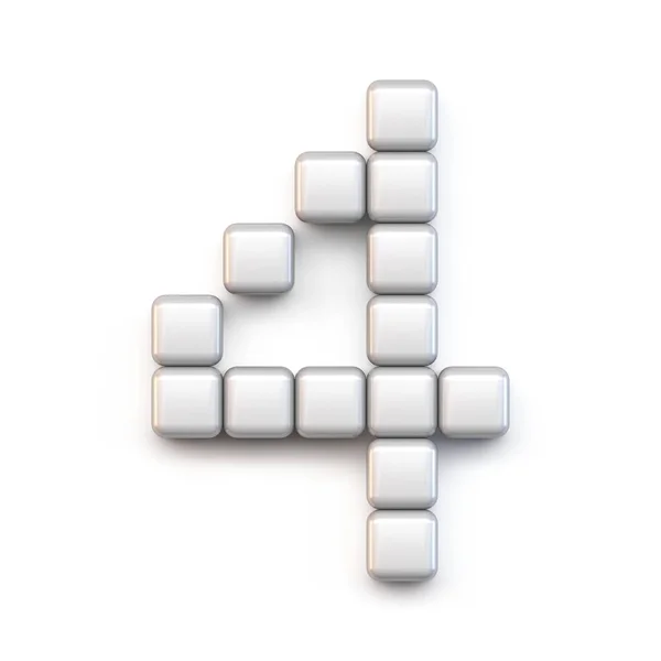 Cubo Blanco Fuente Píxeles Número Cuatro Ilustración Renderizado Aislada Sobre — Foto de Stock