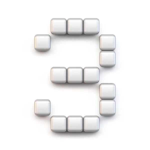 Witte Kubus Pixel Font Number Three Render Illustratie Geïsoleerd Witte — Stockfoto