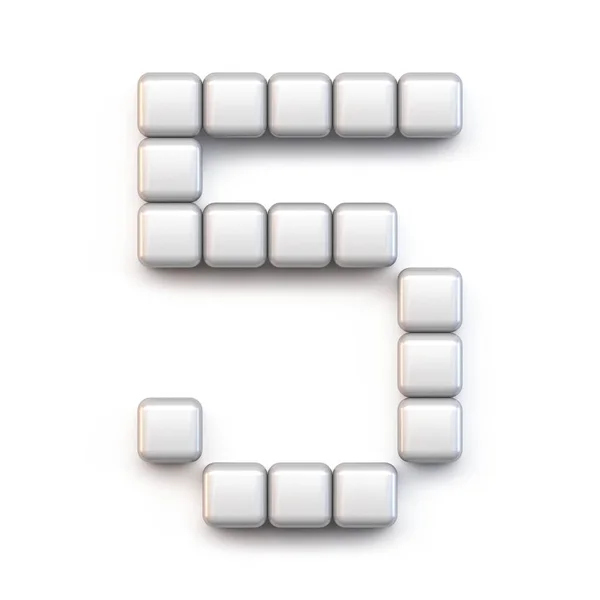 White Cube Pixel Font Number Five Render Illustration Isolated White — Stock Photo, Image