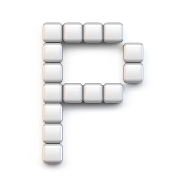 Cubo Branco Fonte Pixel Carta Renderizar Ilustração Isolada Fundo Branco — Fotografia de Stock
