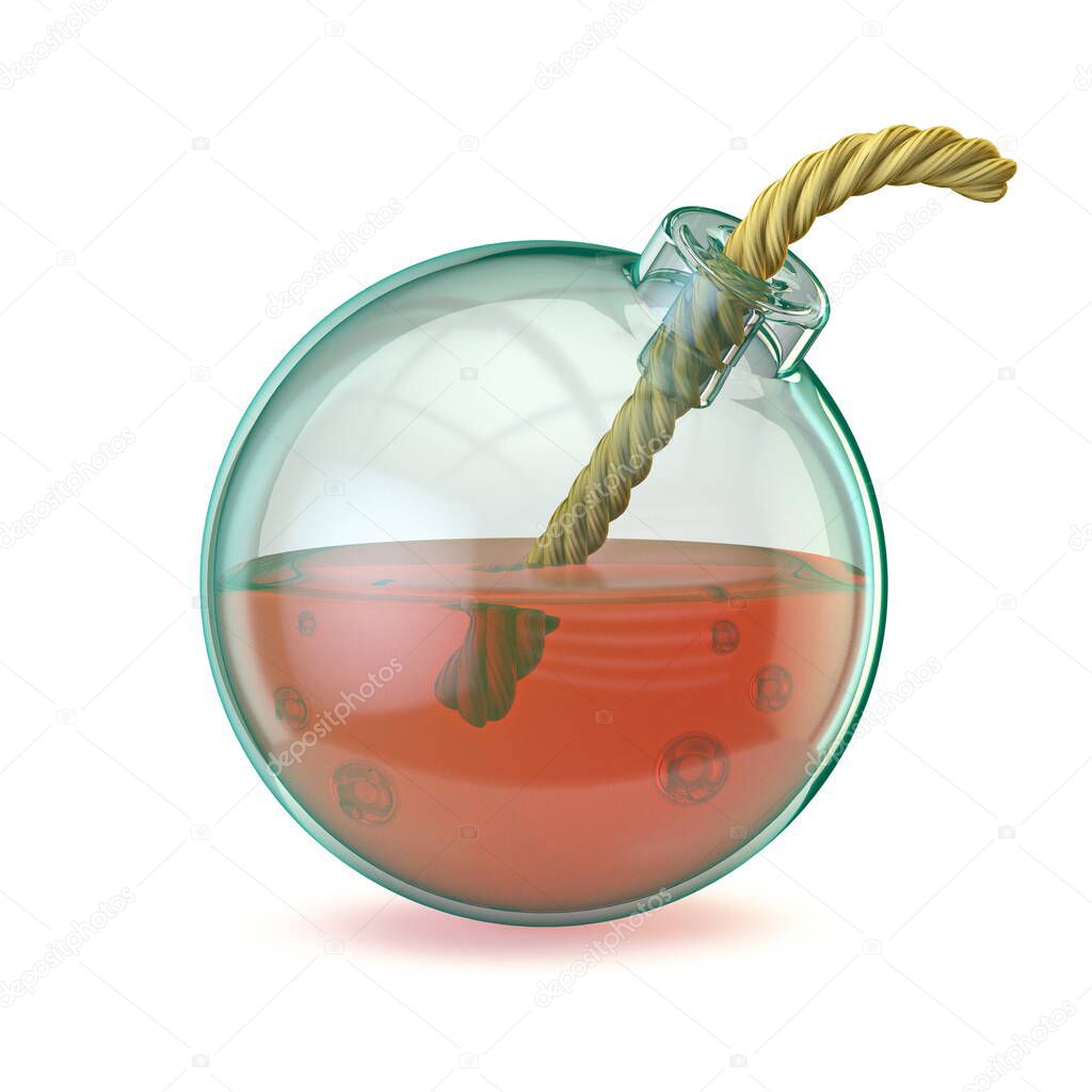 Glass bomb 3D render illustration isolated on white background