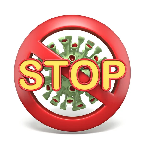 Stop Forbidden Sign Green Virus Render Illustration Isolated White Background — Stock Photo, Image