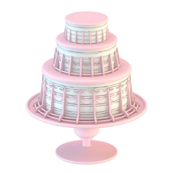带条纹的粉红白色蛋糕3D渲染图解 在白色背景上孤立 — 图库照片