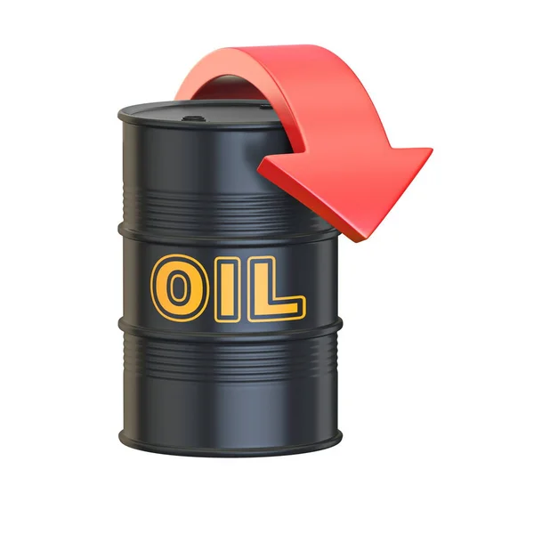 Black Oil Barrel Red Arrow Render Illustration Isolated White Background — Stock Photo, Image