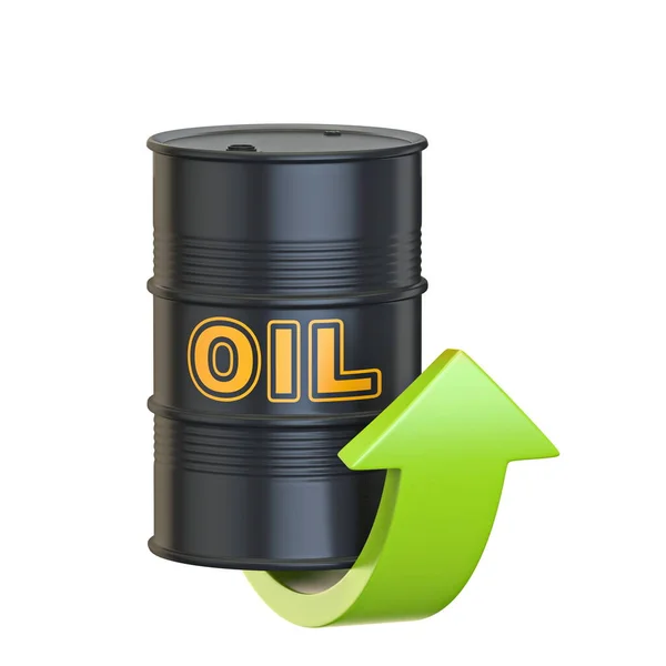 Black Oil Barrel Green Arrow Render Illustration Isolated White Background — Stock Photo, Image