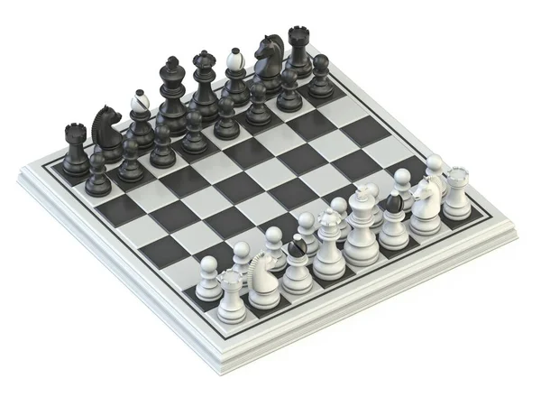 Chess Board Start Position Render Illustration Isolated White Background — Stock Photo, Image