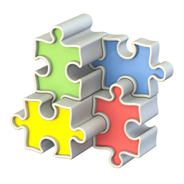 Four Basic Color Jigsaw Puzzle Render Illustration Isolated White Background — Stock Photo, Image