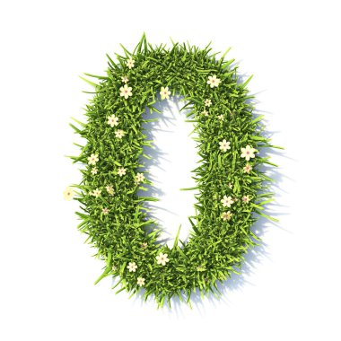 Çimen yazı tipi No: 0 ZERO 3D resimleme beyaz arkaplanda izole edildi