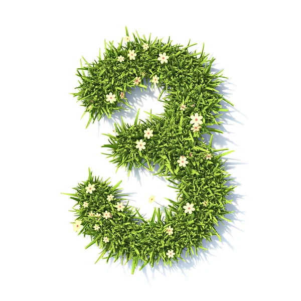 Grass Font Number Três Renderização Ilustração Isolada Fundo Branco — Fotografia de Stock