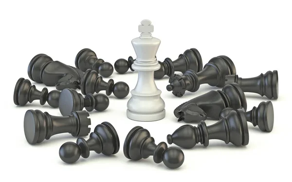 Белый Король Стоя Шахматные Фигуры Рендеринг Иллюстрация Изолированы Белом Фоне — стоковое фото